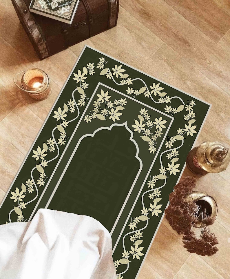 Simple Islamic Rug Desing Green Prayer Rug, Beige Prayer Rug, Spiritual Rug, Islamic Rug, Mosque ...
