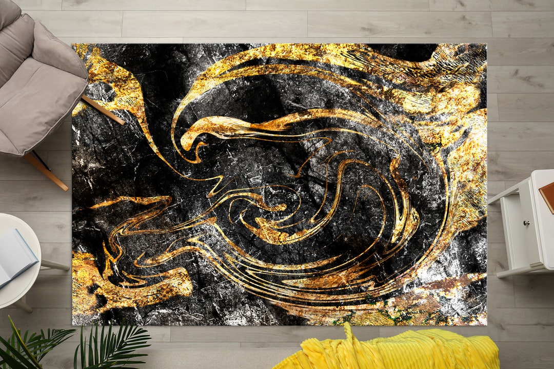 Black and Gold Marble Rug, Black and Gold Rug, Gold Rug, Marble Rug