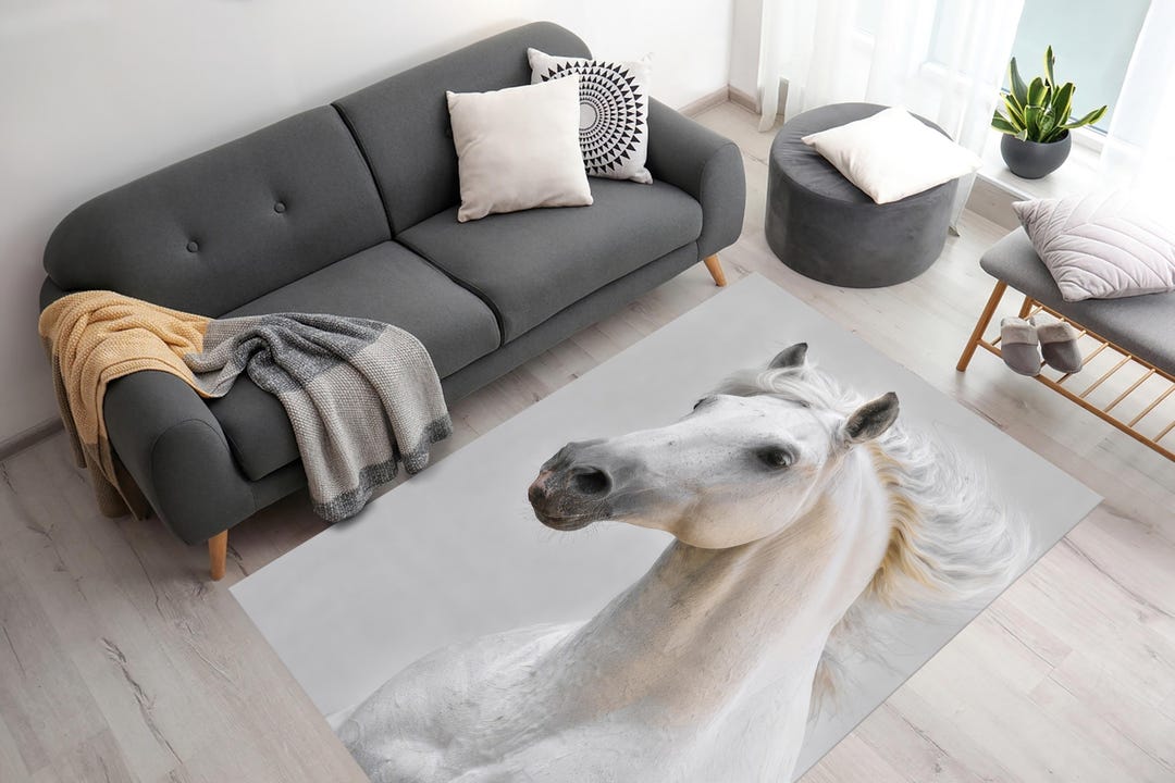 White Horse Rug, Horse Rug, White Rugs, Animal Rugs, Office Decor Rug ...
