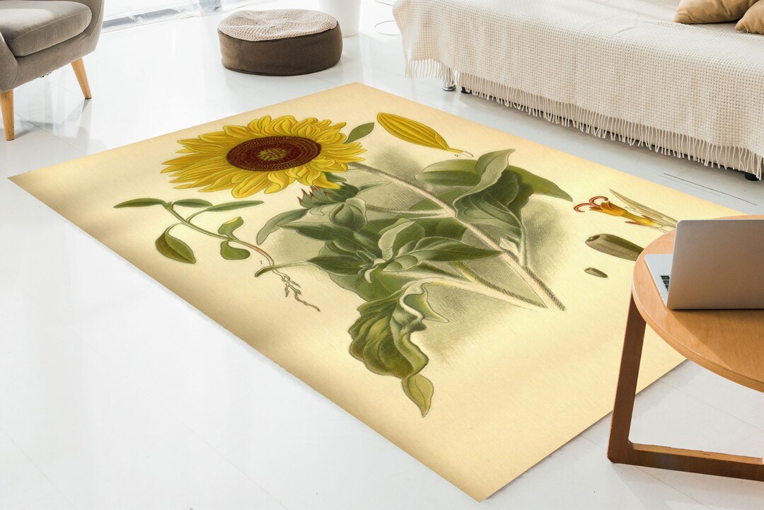 Vintage Sunflower Painting Rugs, Vintage Botanical Rug, Vintage ...