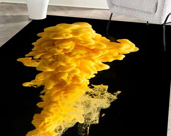 Yellow Smoke Rug, Abstract Rug, Black Rug, Modern Rugs, Thick Rug, Anti-Slip Carpet, Housewarming Gift, Colorful Rug, Bath Rug, Area Rug,