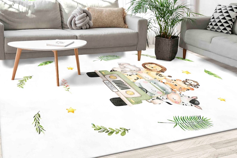 Tropical Jungle Rugs, Cute Animals Rug, Elephant Rugs, Kids Rugs, Safari Rug, Luxury Rug, Colorful Rug, Entry Rug, Accent Rug, Nursery Rug, image 4