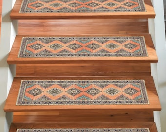 Handgefertigte Orange Beige Treppen Teppich: Rutschfester Kilim-Stil Schritt