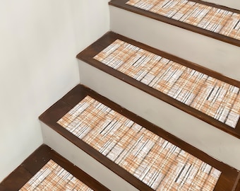 Orange-Brauner digital bedruckter Treppenteppich - Waschbarer, rutschfester, moderner, strukturierter Streifen-Treppenteppich, minimale Stufenmatte für Treppen