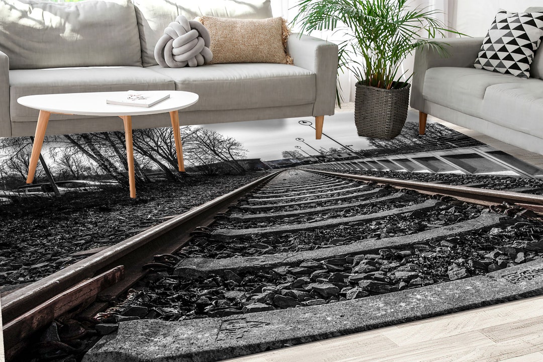 Train Track Rugs, Railroad Rugs, Landscape Rugs, Train Way Rug