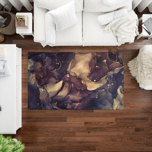 Brauner und goldener Marmor Teppich, Schimmernder Teppich, Moderne Teppiche, 3D Gedruckter Teppich, Einzigartiger Teppich, Handgeknüpfter Teppich