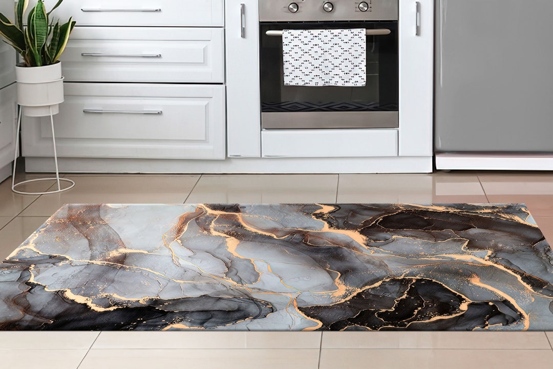 Gray and Black Marble Rug, Luxury Marble Rug, Gray Marble Rug, Gold