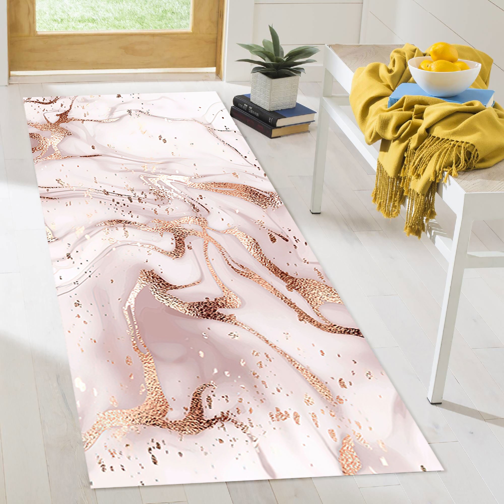 Pink Soft Tones Rugs, White Marble Rug, Shimmery Rugs, Alcohol Ink  display picture 1