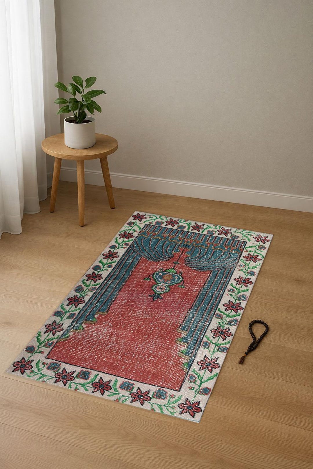 Floral Border Turkish Rug, Decorative Prayer, Ibadah Rug for Daily Use ...