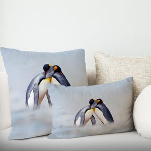 Designer Pillow, Gift For The Home, Cuddling Penguins Pillow Sham, Animal Cushion, Winter Printed Pillow, Penguins Pillow Cover, Cushion,