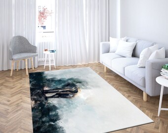 Watercolor Elephant Painting Rugs, Alone Elephant Rug, Loft Rug, Animal Rug, Large Rug, Office Decor Rug, Thick Rug, Small Rug, Step Rug,