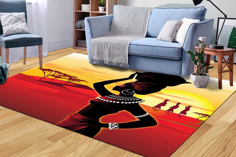 Abstract African Rug African Woman Silhouette Rugs, African Girl Rug, Abstract Rug, African ...