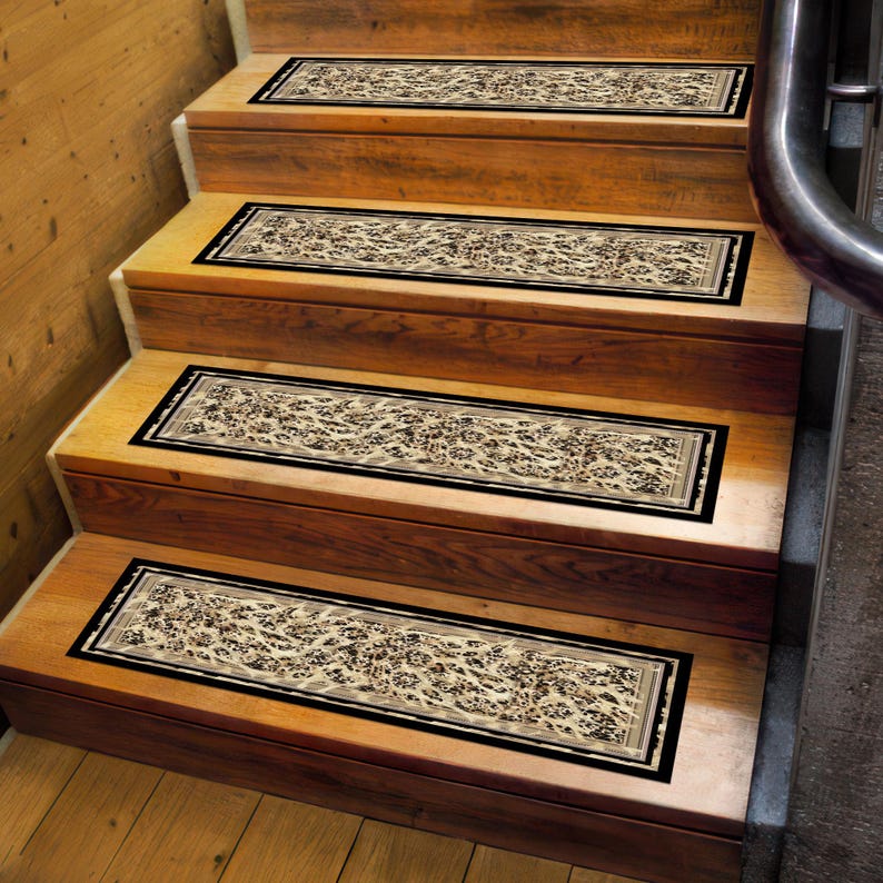 Step Rug Stairs Classic Cream Stair Tread Rug, Non-slip Washable Step Carpet ...