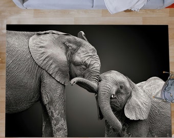 Elephant Baby and Mom Rug, Wild Rugs, Elephants Love Rug, Animal Rugs, Pattern Rug, Dining Room Rug, Home Decor Rug, Popular Rug, Thin Rug,