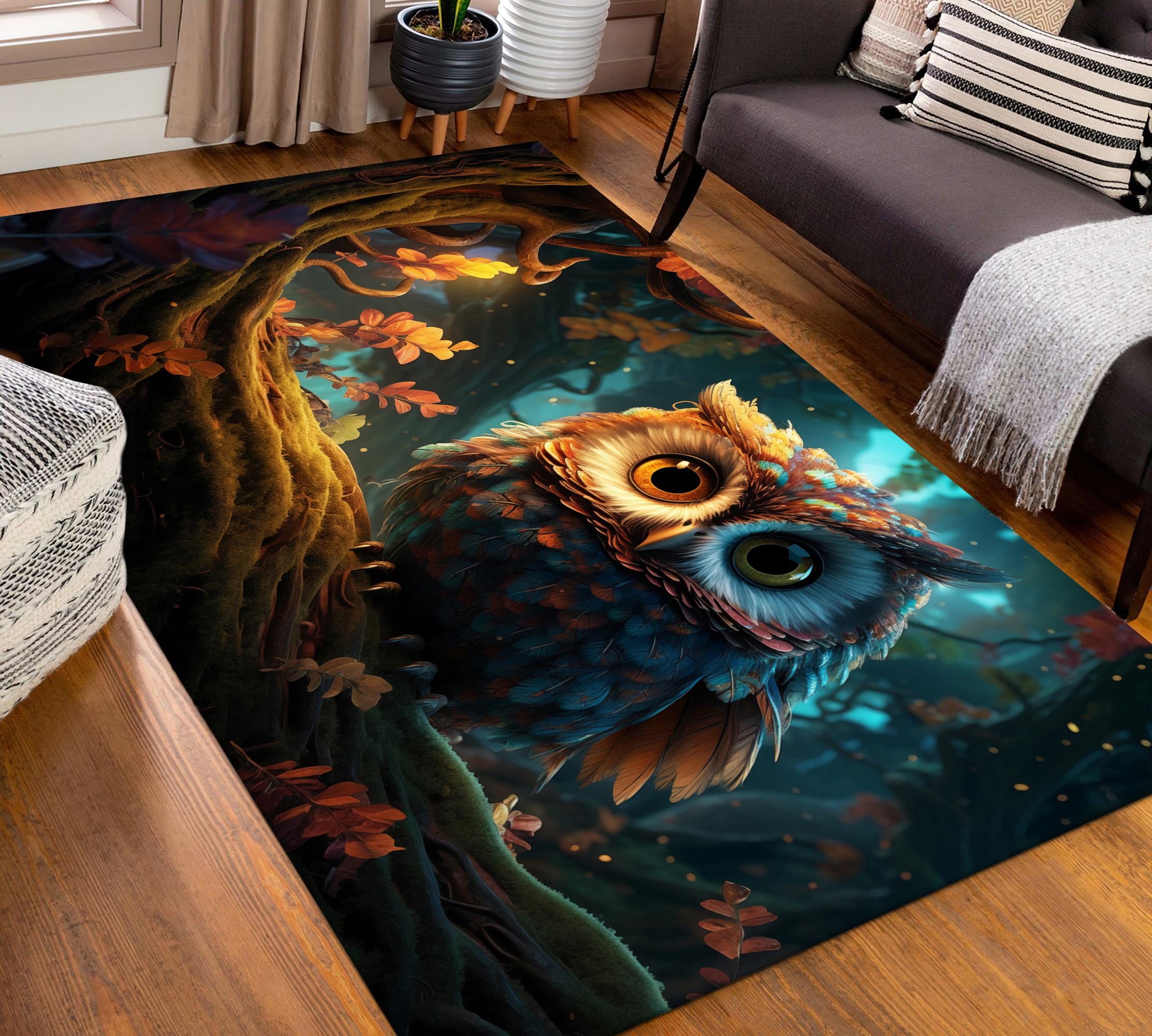 Owl Rug, Surreal Rug, Big Eyes Rug, Tree Rug, Owl On Branch Rug, Animal Rug, Artistic Rug, Modern Ru