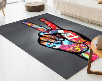 Peace Rug, Graffiti Rug, Hand Graffiti Rug, Banksy Rug, Street Art Rug, Modern Rug, Urban Rug, TColorful Rug, Artistic Rug, Cool Rug,