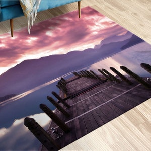 Dock Landscape Rug, Sea Rug, Sea Landscape Rug, View Rug, Sunset View Rug, Anti-Slip Carpet, Salon Decor Rug, Bedroom Rug, Popular Rug,