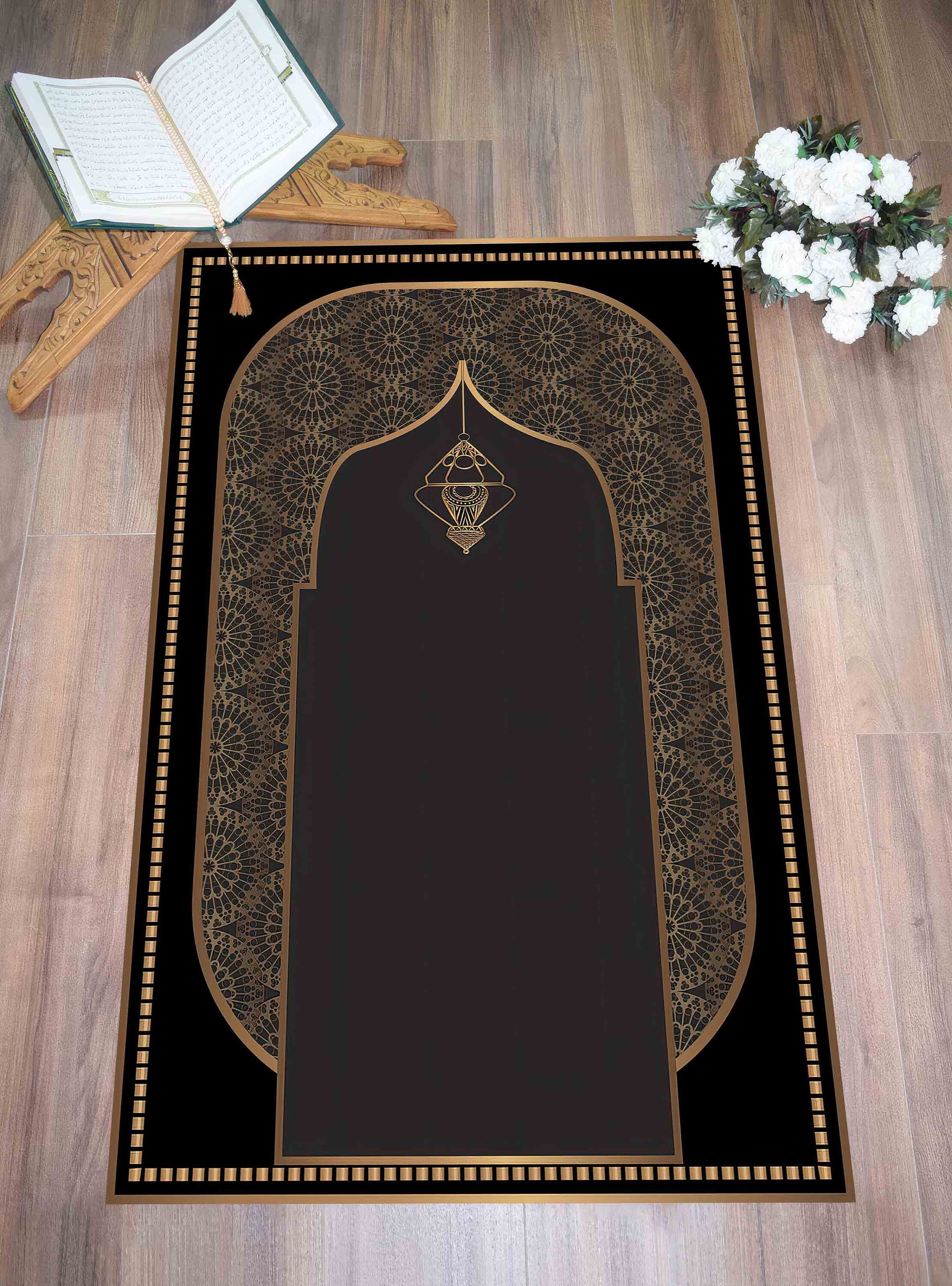 Quran Rug Gold Prayer Rug, Black Prayer Rug, Religious Rug, Spiritual Rug ...