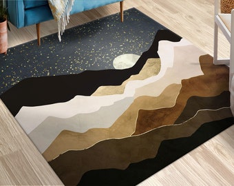 Golden Mountains Rugs, Nature Landscape Rug, Abstract Moon Rug, Landscape Rugs, Area Rug, Dining Room Rug, Indoor Rug, Gift For Her,