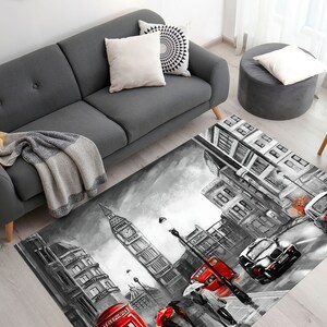 Teppich London Telefonzellen, Moderne Wollteppiche, Regenteppich, Landschaftsteppich, Flurteppich, Dünner Teppich, Bunter Teppich, Wohngeschenk,