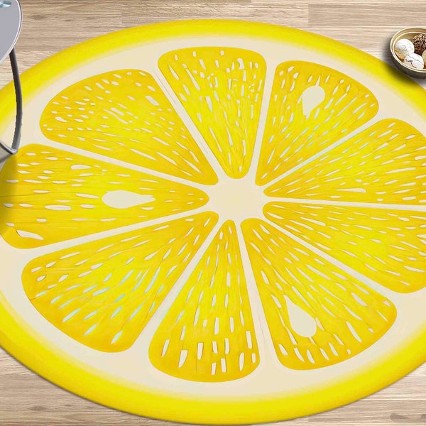 Lemon Round Rugs, Lemon Rugs, Kitchen Rugs, Modern Rug, Saloon Rug, Hallway Rug, Gift For The Home, Accent Rug, Area Rug, Stair Rug,