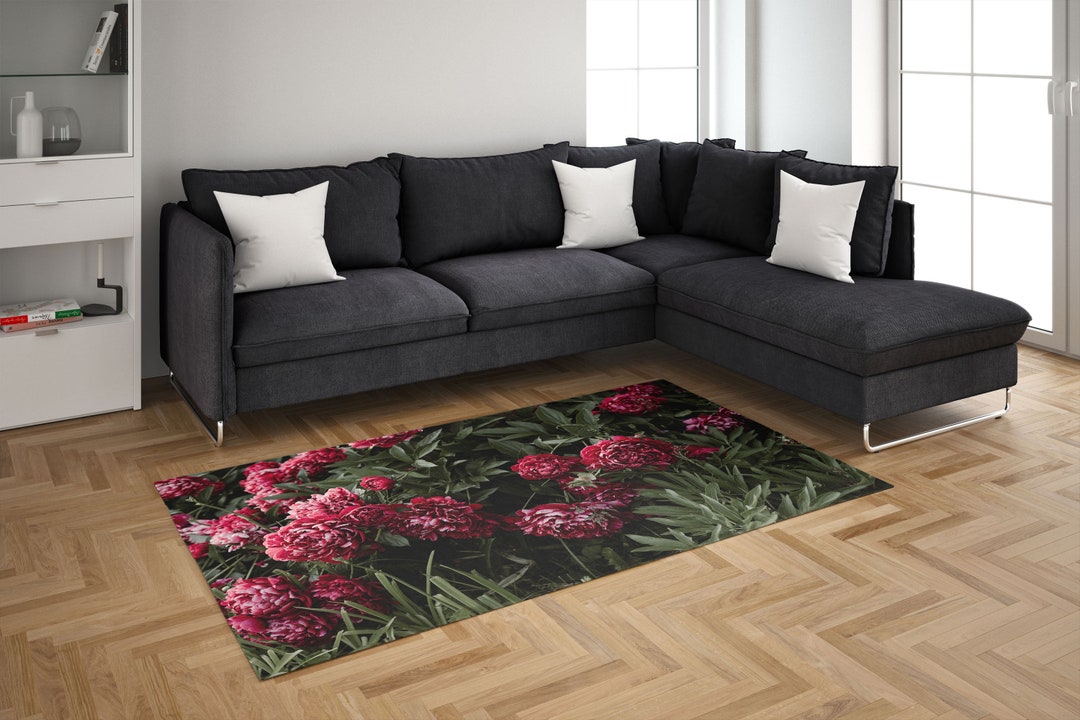 Pink Peony Rugs, Green Rug, Peony Lover Gift Rugs, Floral Rugs, Gift ...