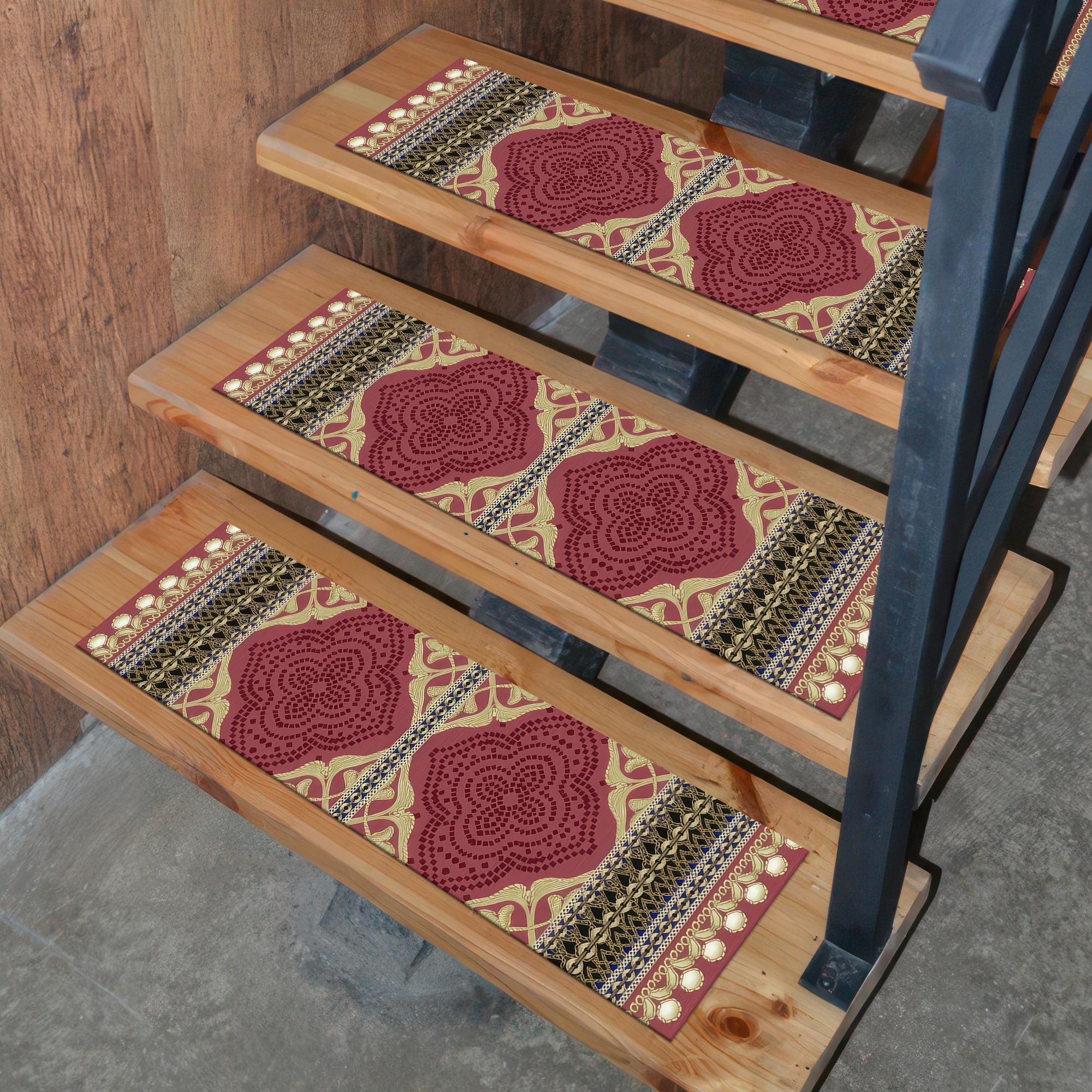 Merida Stair Rug Burgundy Digital Printed Stair Rug - Washable Non-slip Oriental Stair ...
