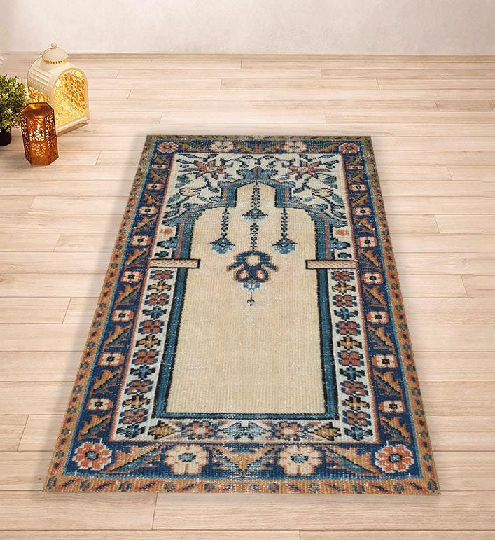 Ivory Mihrab Islamic Prayer Rug, Anatolian Prayer, Traditional Muslim ...
