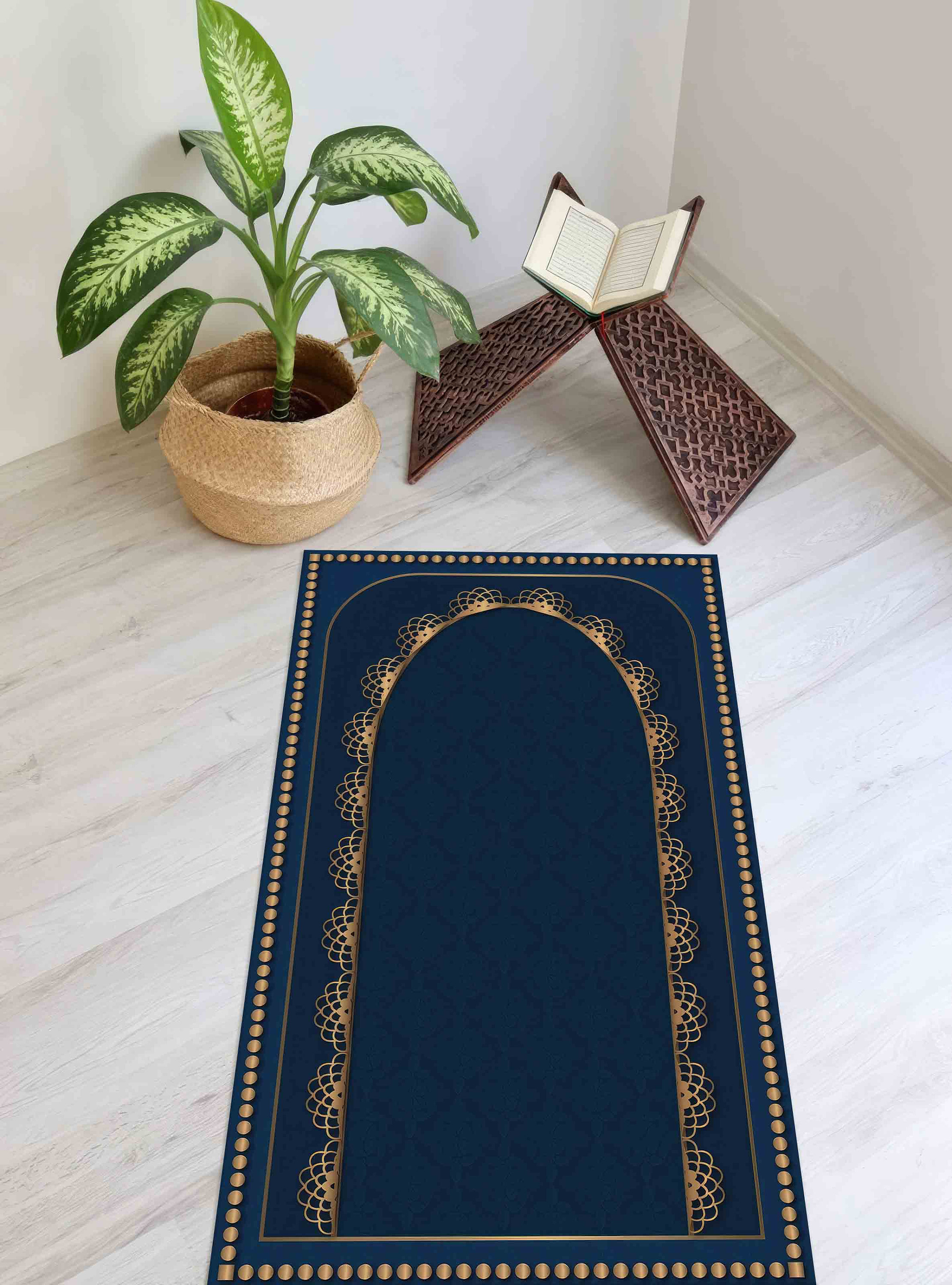 Navy Blue Prayer Rug, Gold Prayer Rug, Religious Rug, Spiritual Rug ...