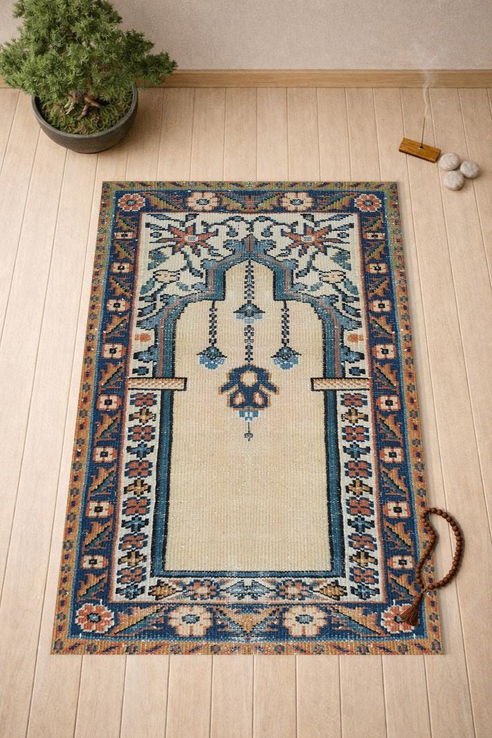 Ivory Mihrab Islamic Prayer Rug, Anatolian Prayer, Traditional Muslim ...