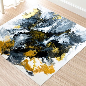 Black And Yellow Painting Rugs, Black Rugs, Modern Abstract Rug, Designer Rug, Modern Rug, 3D Printeds Rug, Soft Rug, Door Mat, Entryway Rug