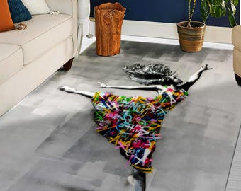 Banksy Rug, Woman Rug, Graffiti Rug, Modern Rug, Abstract Rug, Street Art Rug, Artistic Rug, Urban Rug, Contemporary Rug, Bold Rug,