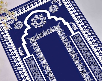 Navy Blue Prayer Rug, Religious Rug, Ramadan Rug, Mosque Accessories, 3D Printed Rug, Personalized Rug, Dining Room Rug, Islamic Pattern Rug