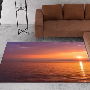 Seaside Coast View Rug, Ocean Rug, Ocean View Rugs, Landscape Rugs, Seascape Rug, Salon Rug, Accent Rug, 3D Printeds Rug, Large Rug,Step Rug
