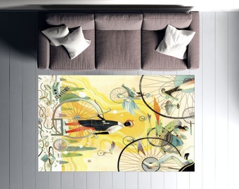 Bicycle Rug, Yellow Rug, Bike Rug, Modern Rug, Non-Slip Carpet, Popular Rug, Office Rug, Home Decor Rug, Front Door Rug, Pattern Rug,
