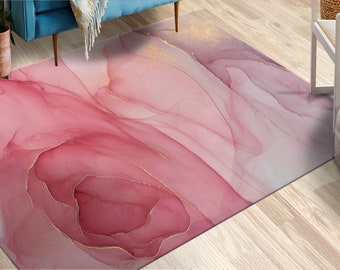 Pink Marble Rug, Pink And Gold Marble Rugs, Pink Rugs, Alcohol Ink Rugs, Entry Rug, Indoor Rug, Non Slip Rug, Hallway Rug, Entryway Rug,