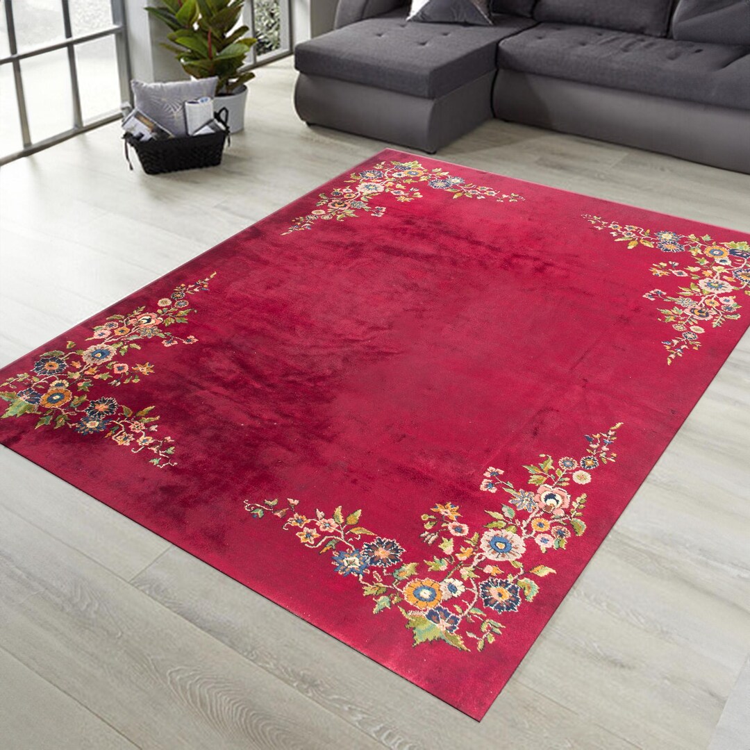 Classic Red Rug Red Vintage Style Rug, Floral Pattern Rugs, Antique Decor Rug, Turkish ...