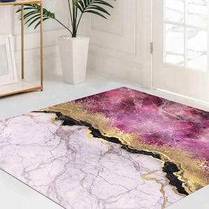 Rosa Marmor Teppich, Goldener Marmor Teppich, Rosa Marmor Teppich, Moderner Teppich, Klassischer Teppich, Rutschfester Teppich, Salonteppich, Salonteppich,