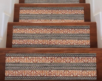 Red Black Digital Printed Stair Rug, Non-Slip Carpet Runner, Washable Tribal Step Rug, Geometric Pattern Stair Tread Mat for Steps