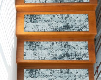 Modern Abstract Stair Tread Rug, Non Slip Gray Stair Carpet, Washable Minimalist Step Mat, Contemporary Indoor Runner for Steps
