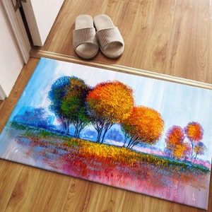 Colorful Trees Painting Rugs, Abstract Tree Rug, Autumn Rug, Landscape Rug, Rainbow Trees Rug, Kids Room Rug, Personalized Rug, Gift For Him