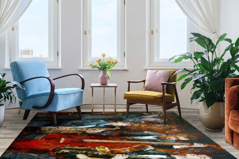 Jazz Musicians Painting Rug, Gift for Musician Rugs, Antislip Carpet