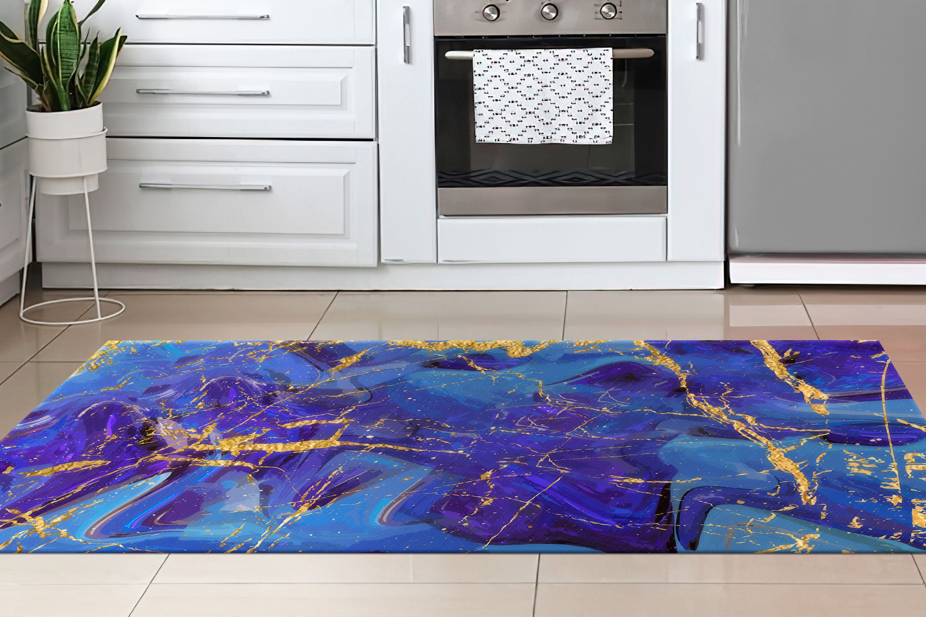 Blue Marble Rug Abstract Marble Rug Gold Marble Rug Etsy