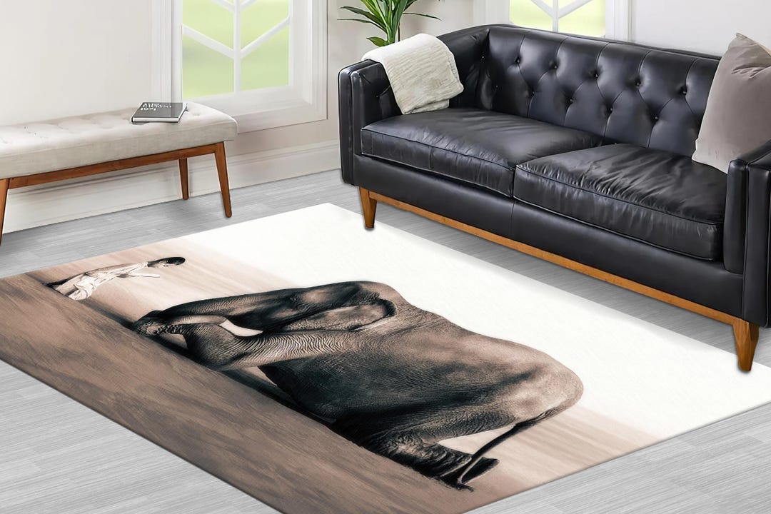 Boy Reading to Elephant Rugs, Surreal Rug, Animal Rugs, Modern Rug, Car ...