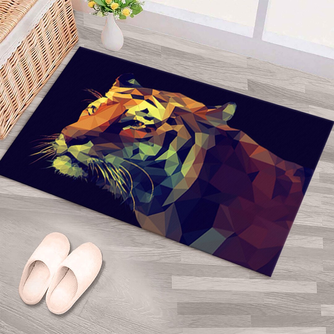 Tiger Illustration Rugs, Tiger Rugs, Big Cat Rug, Animal Rugs, Bath Rug ...