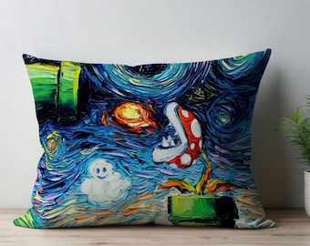 Soft Pillow, Mario Starry Night Cushion, Gift For Him, Super Mario Cushion, Modern Pillow, Modern Mario World Pillow, Personalized Gifts,