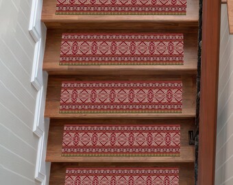 Red Oriental Digital Printed Stair Rug, Non-Slip Washable Step Tread Carpet, Traditional Runner Rug, Vintage Classic Stair Decor