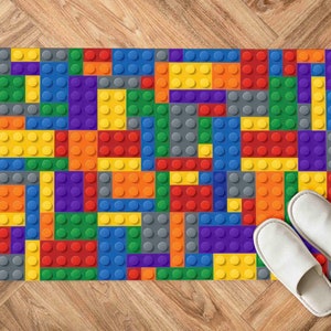 Colorful Building Blocks Rug | Kids Playroom Carpet | Machine Washable Non-Slip Lego Style Rug | Fun Creative Room Decor image 7