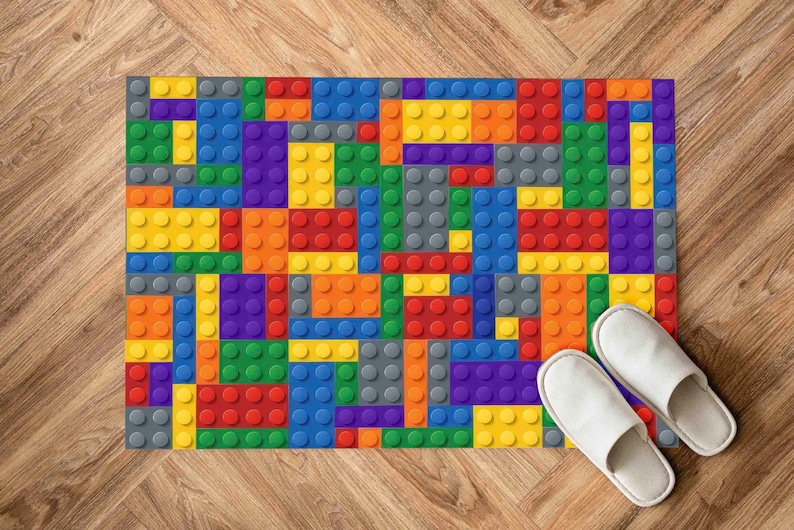 Colorful Building Blocks Rug | Kids Playroom Carpet | Machine Washable Non-Slip Lego Style Rug | Fun Creative Room Decor image 7