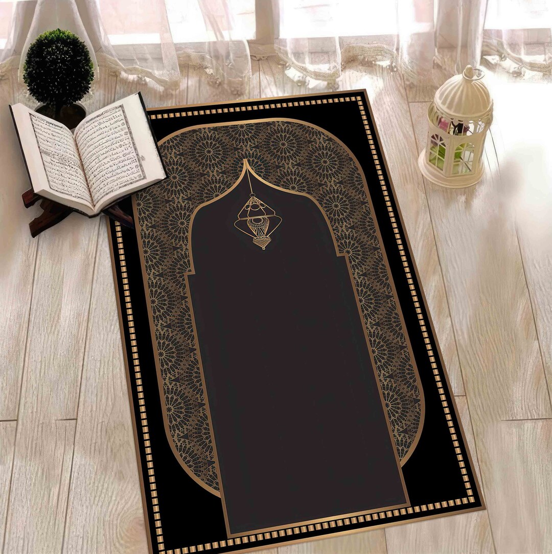 Gold Prayer Rug, Black Prayer Rug, Religious Rug, Spiritual Rug ...